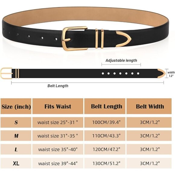 Women Belts Leather Jeans Pants with Gold Buckle Pack 2 Fashionable main image 4